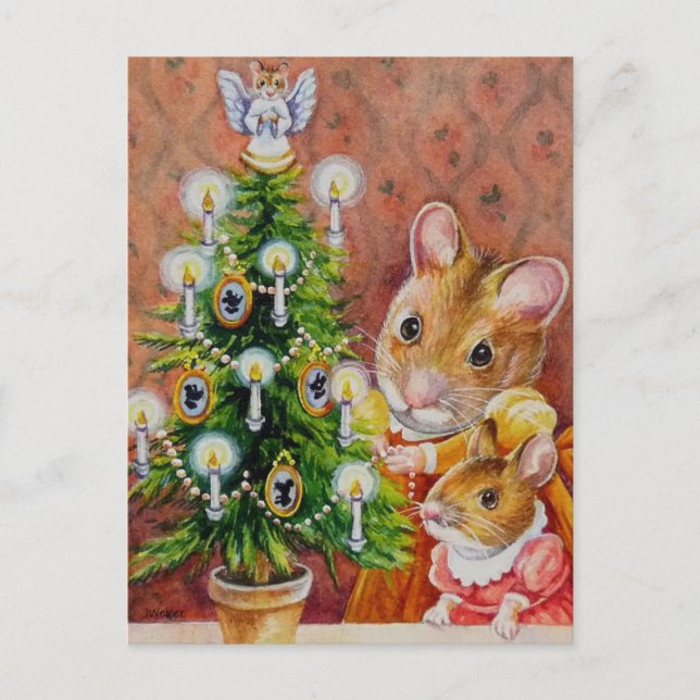 Postal Dickens Christmas Tree Trimming Mouse Art (Anverso)