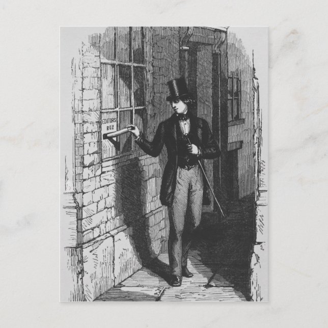 Postal Dickens colocando su primera literatura (Anverso)