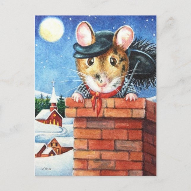 Postal Dickens Navidades Chimney Sweing Mouse Art (Anverso)