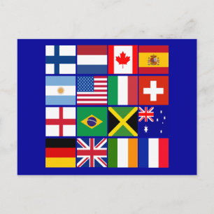 Postal Dieciséis banderas de camisetas de muchas naciones
