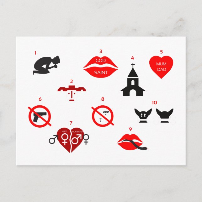 Postal diez mandamientos modernos (Anverso)