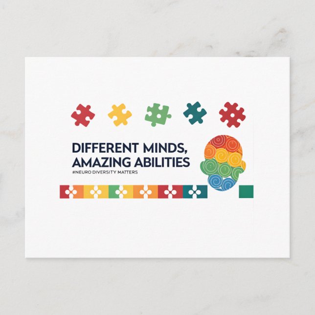 Postal Different Minds Amazing Abilities Awareness Art (Anverso)