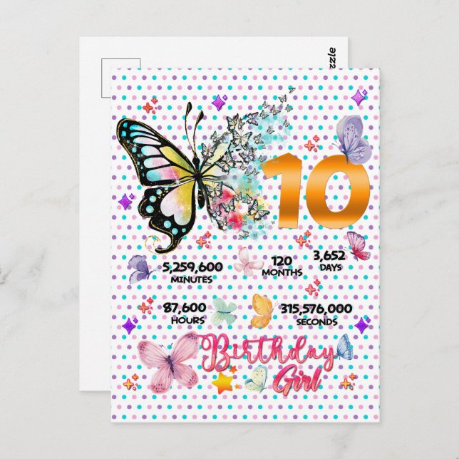 Postal Dígitos dobles de mariposa de 10 años de edad mari (Anverso / Reverso)