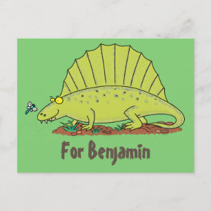 Postal Dimetrodon verde gracioso dinosaurio personalizado