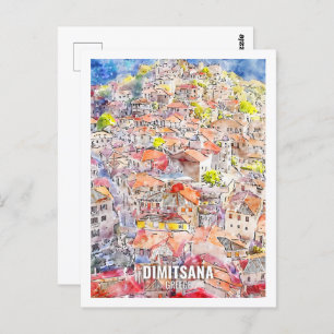 Postal Dimitsana Grecia Famoso Boceto acuático de viajes