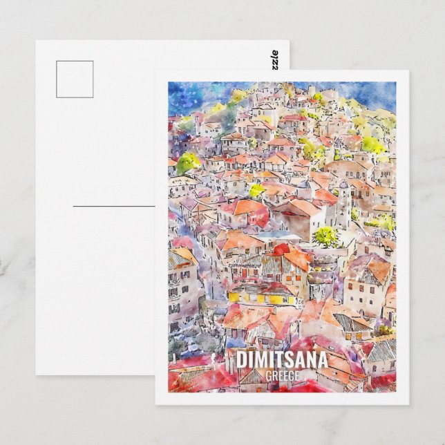 Postal Dimitsana Grecia Famoso Boceto acuático de viajes (Anverso / Reverso)