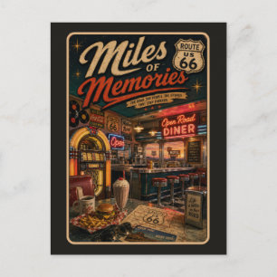 Postal Diner de neón de la ruta 66 vintage, Americana al
