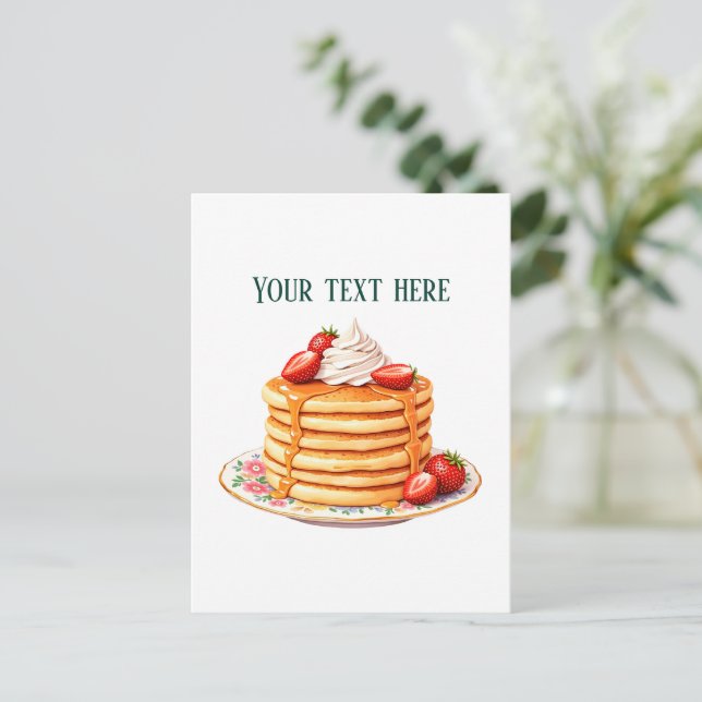 Postal Diner divertido de panqueques de fresa personaliza (Anverso de pie)