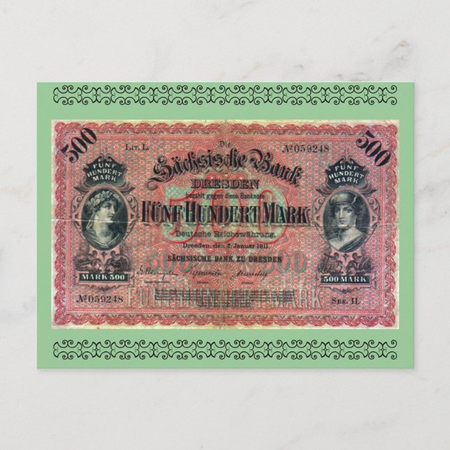 Postal Dinero antiguo: 500 marcos alemanes (Anverso)