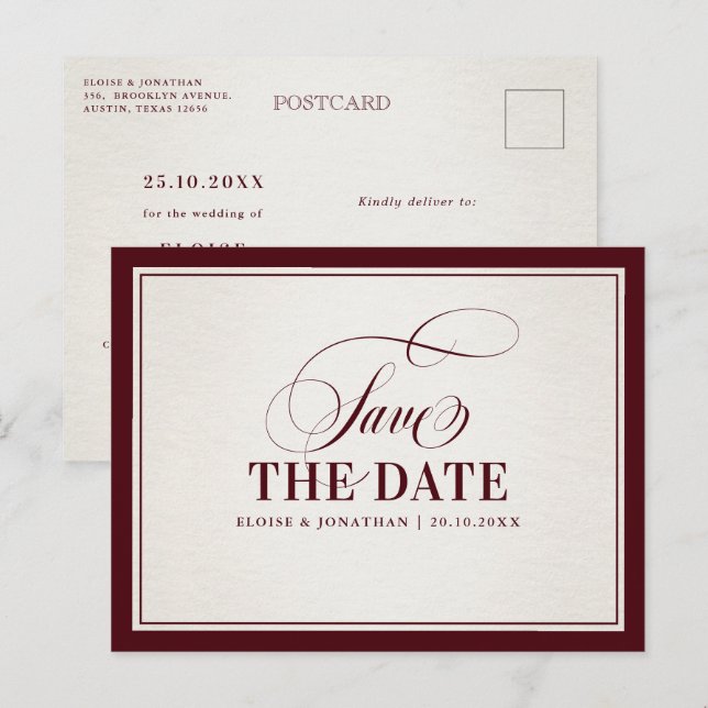 Postal Dinero Antiguo Moderno Burgundy Save the date     (Anverso / Reverso)