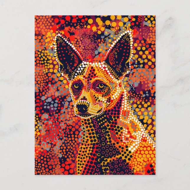 Postal Dingo en estilo de arte de dot aborigen (Anverso)