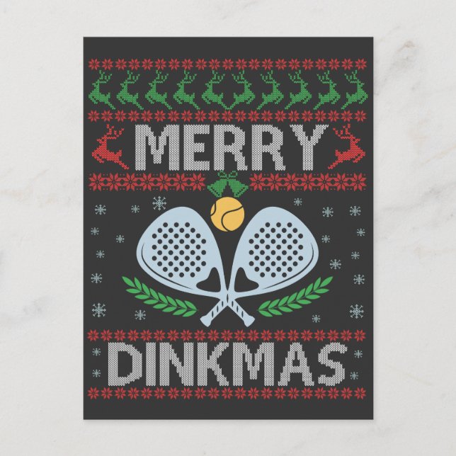 Postal Dinkmas Divertido Suéter Feo de Navidad Pickleball (Anverso)