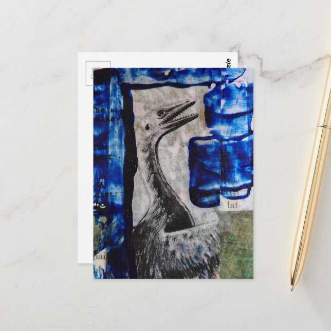 Postal Dino Bird Mixed Media Collage (Anverso/Reverso In Situ)