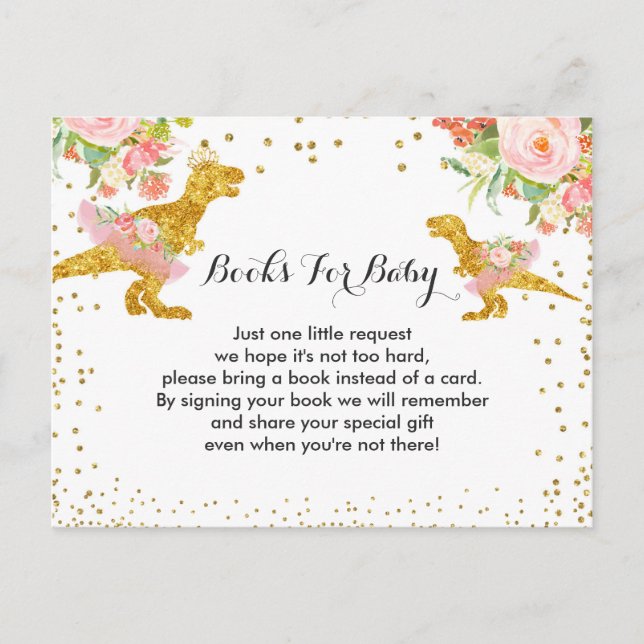 Postal Dino Chica Baby Shower Libros para bebé (Anverso)