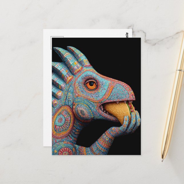 Postal Dino eating Taco (Anverso/Reverso In Situ)