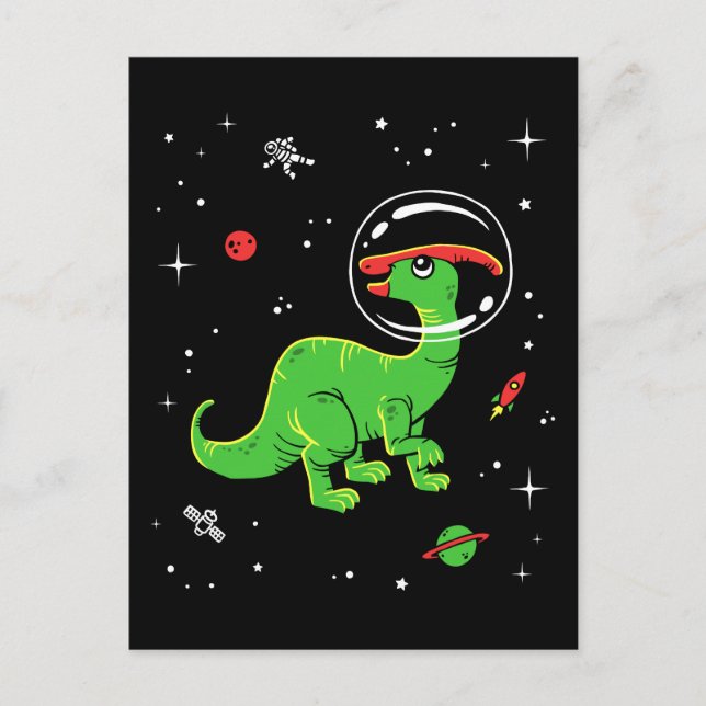 Postal Dinos De Parasaurolophus Verdes Y Rojos En El Espa (Anverso)