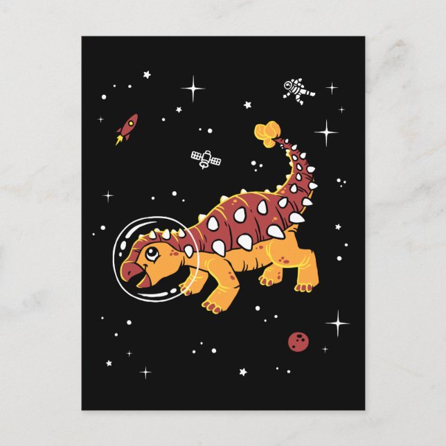 Postal Dinos Marrones Y Tan Ankylosauros En El Espacio (Anverso)