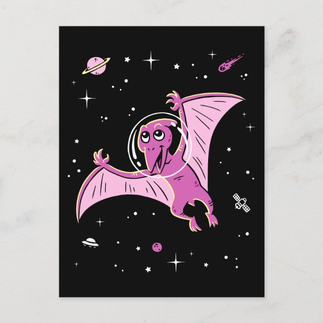 Postal Dinos Pterodáctilos Púrpura En El Espacio (Anverso)