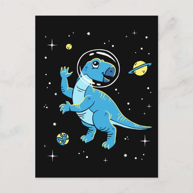 Postal Dinos Rhabdodon Azules En El Espacio (Anverso)
