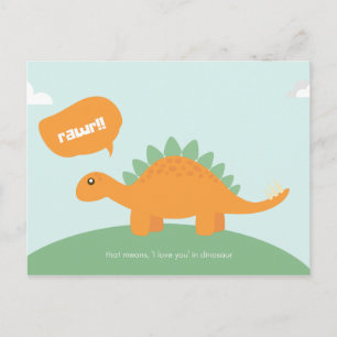Postal Dinosaur Azul Claro Amor Divertido