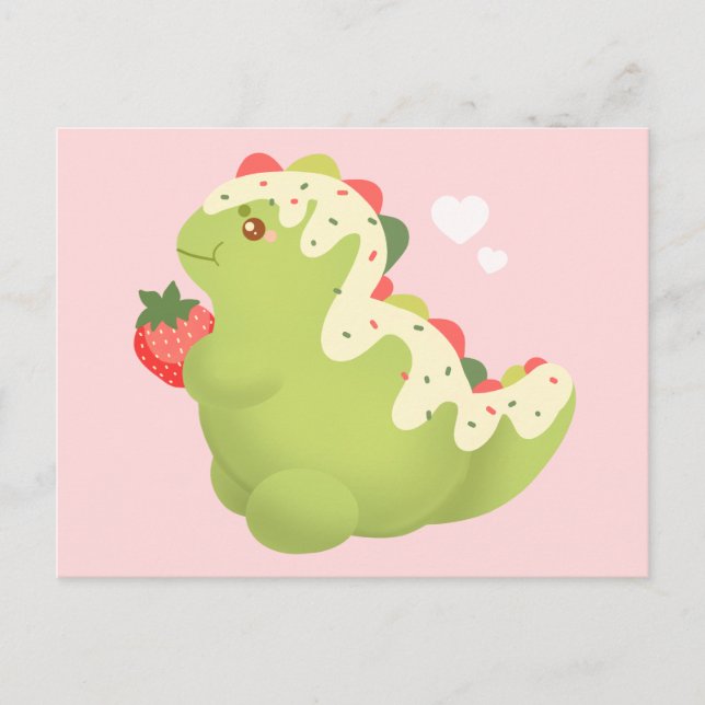 Postal Dinosaur de Matcha de Fresa (Anverso)