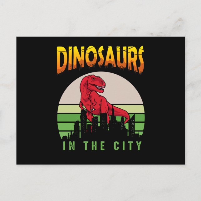 Postal Dinosaur en la Ciudad | Diseño de Dinosaurios (Anverso)