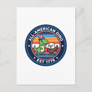 Postal Dinosaur Kawaii Patriótico Todo Americano DINO EST
