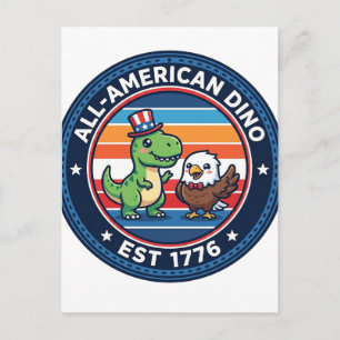 Postal Dinosaur Kawaii Patriótico Todo Americano DINO EST