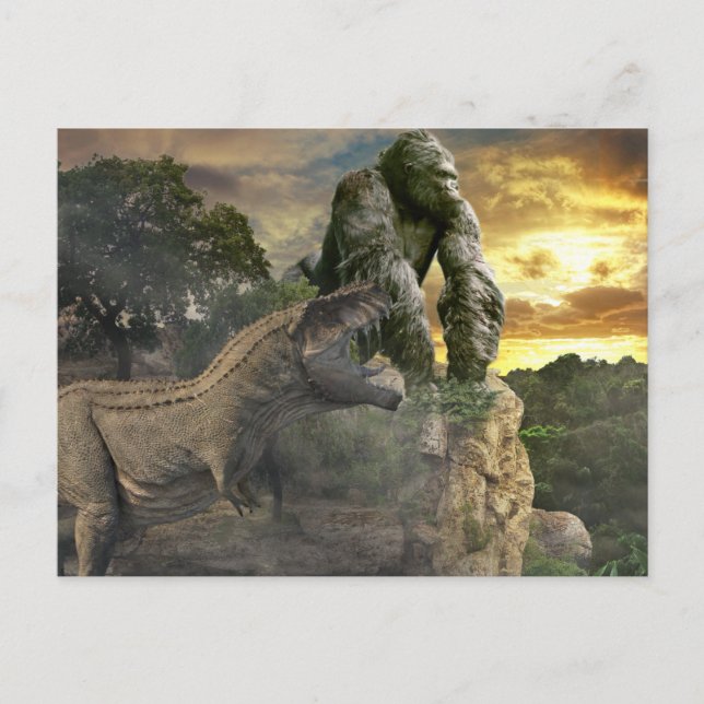 Postal Dinosaur Tyrannosaurus Gorilla Fantasy Scene (Anverso)