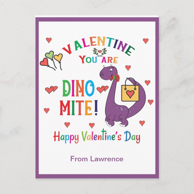 Postal Dinosaur Valentine Eres un aula Dino-mite (Anverso)