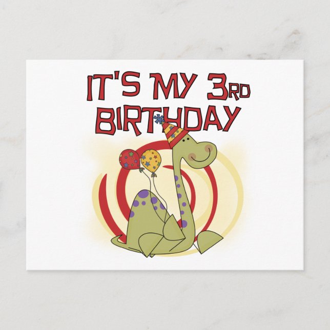 Postal Dinosaurio 3er cumpleaños camisetas y regalos (Anverso)