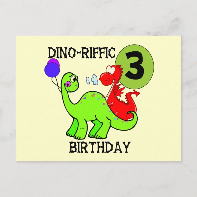 Postal Dinosaurio 3er cumpleaños camisetas y regalos (Anverso)