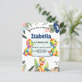 Postal Dinosaurio arcoiris floral lindo Fiesta de cumplea