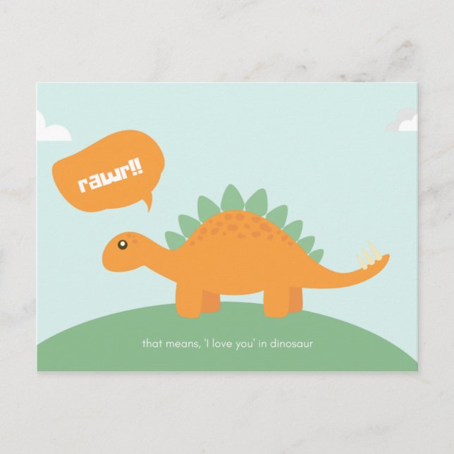 Postal Dinosaurio azul divertido de la luz de amor (Anverso)