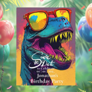 Postal Dinosaurio Azul T-Rex Guardar la fecha 