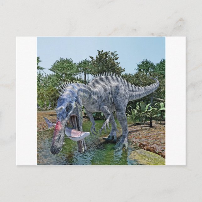 Postal Dinosaurio chomimus come un tiburón en un pantano (Anverso)