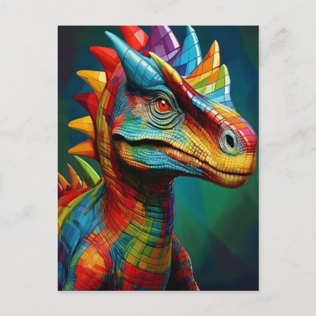 Postal Dinosaurio colorido (Anverso)