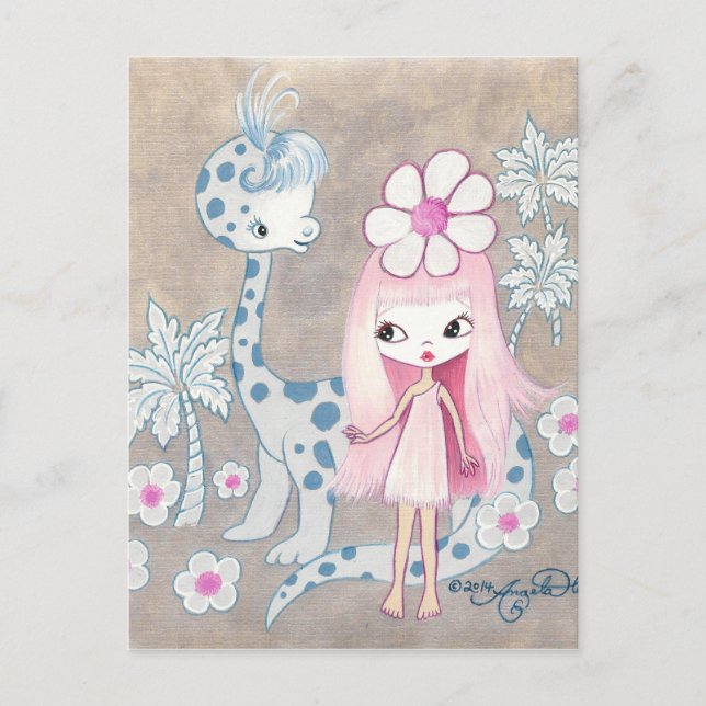 Postal Dinosaurio con Cavegirl (Anverso)