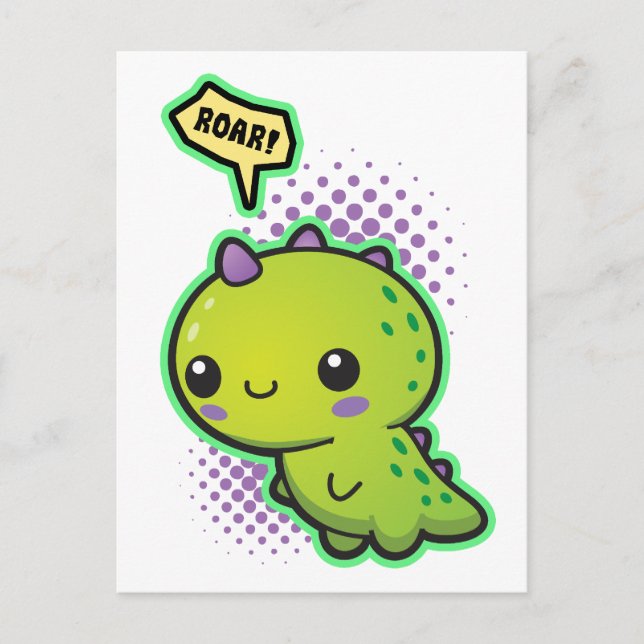 Postal Dinosaurio Cute Kawaii (Anverso)