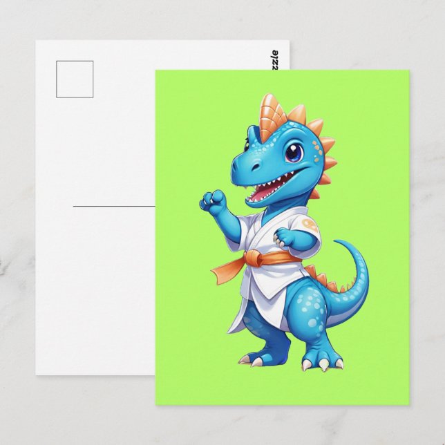 Postal Dinosaurio de karate azul (Anverso / Reverso)