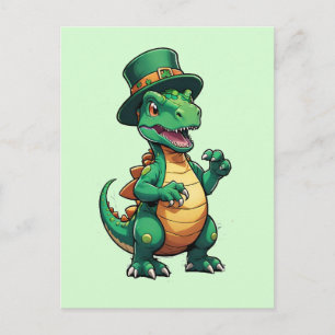 Postal Dinosaurio del Día Verde de San Patricio