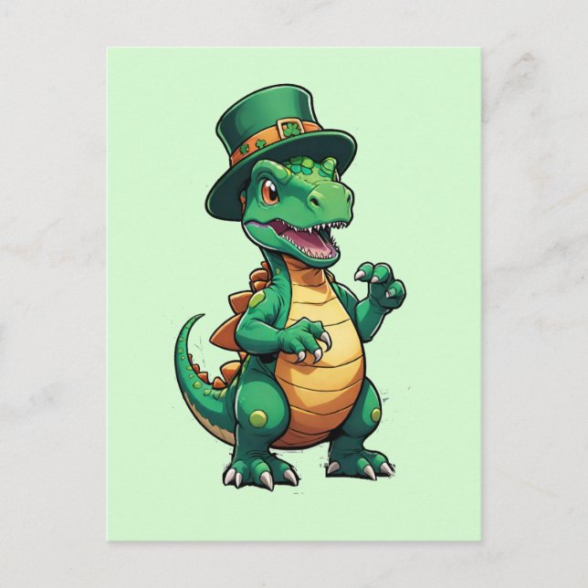 Postal Dinosaurio del Día Verde de San Patricio (Anverso)