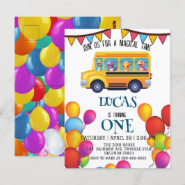 Postal Dinosaurio divertido De vuelta al autobús escolar