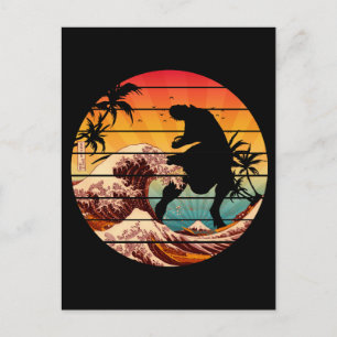 POSTAL DINOSAURIO DIVERTIDO OLA DE KANAGAWA VINTAGE