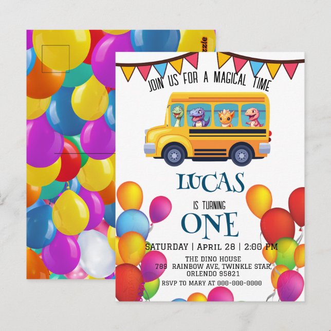 Postal Dinosaurio divertido Regreso a la escuela Autobús  (Anverso / Reverso)