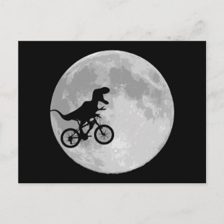 Postal Dinosaurio en bicicleta con luna