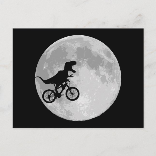 Postal Dinosaurio en bicicleta con luna (Anverso)