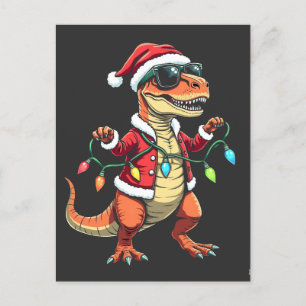Postal Dinosaurio envuelto con Navidades ilumina Santa Ha