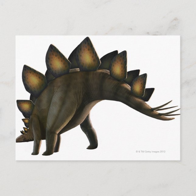 Postal Dinosaurio estegosaurio, arte informático. (Anverso)