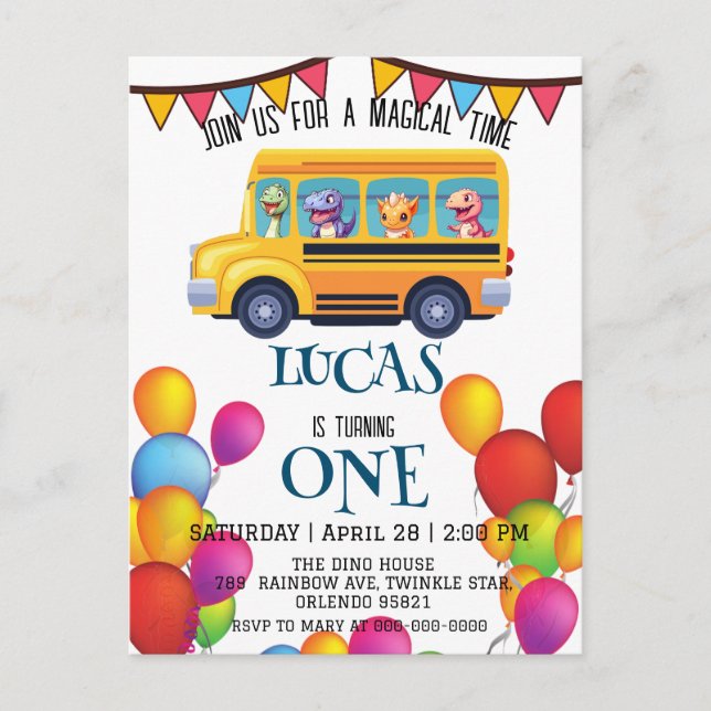 Postal Dinosaurio gracioso de vuelta a la escuela niño de (Anverso)